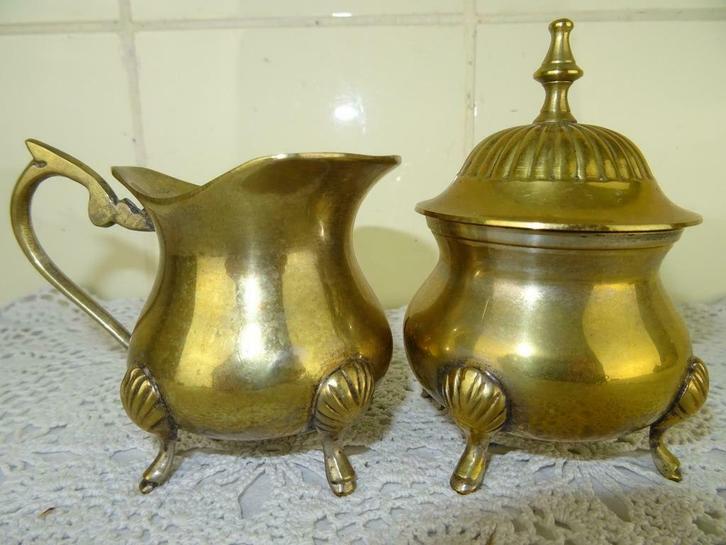 Verzilverd suiker en melk stel met leeuwenklauwen antiek wow, Antiek en Kunst, Curiosa en Brocante, Ophalen of Verzenden