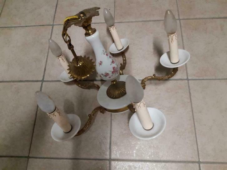 Vintage kroonluchter met bloemenmotief - 5 armen, Huis en Inrichting, Lampen | Kroonluchters, Gebruikt, Metaal, Ophalen