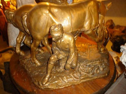 1903 ERNEST BASTIN XL beeld paarden & man trekpaard tweespan, Antiek en Kunst, Kunst | Beelden en Houtsnijwerken, Ophalen