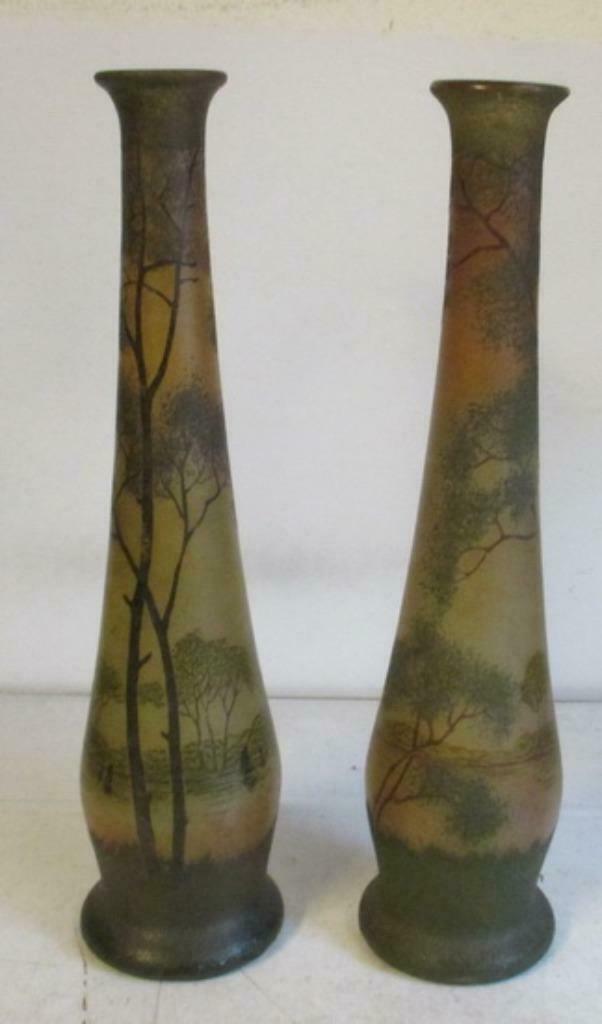 art deco Th. Legras vazen landschap geemailleerd  39, Antiek en Kunst, Antiek | Glaswerk en Kristal, Verzenden