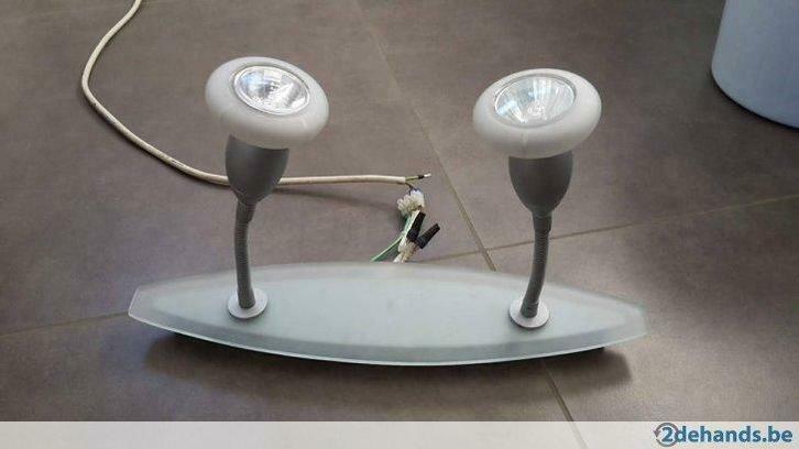 Plafond 2-spots, Huis en Inrichting, Lampen | Hanglampen, Gebruikt, 50 tot 75 cm, Glas, Metaal, Ophalen of Verzenden