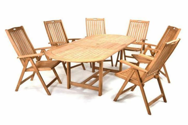 Luxe 7-Delige Teakhouten Zitgroep. Tafel Met 7 Klap-Stoelen, Tuin en Terras, Tuinsets en Loungesets, Nieuw, Ophalen of Verzenden