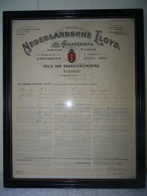 Antieke lijst Polis 1912 Nederlandsche Lioyd antiek curiosa, Antiek en Kunst, Curiosa en Brocante, Ophalen of Verzenden