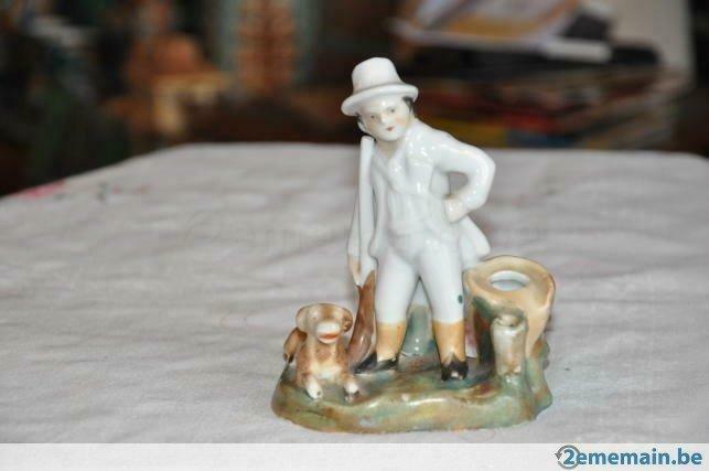 chasseur encrier porte plume de bureau en porcelaine, Antiquités & Art