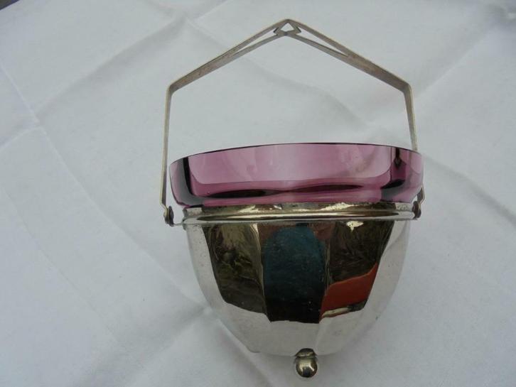 Mooi Art Deco suikerschaaltje (paars glas en vernikkeld ), Antiek en Kunst, Antiek | Overige Antiek, Ophalen of Verzenden
