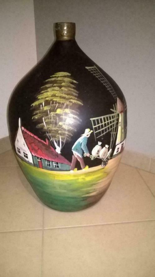 GROTE glazen beschilderde dame Jeanne fles/gistfles, vintage, Antiek en Kunst, Antiek | Glaswerk en Kristal, Ophalen