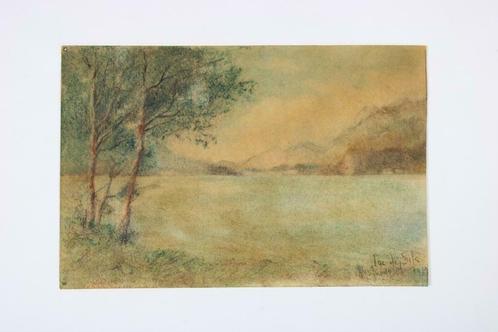 aquareltekening 'Lac de Sils', Zwitserland, uit 1927, Antiek en Kunst, Kunst | Schilderijen | Klassiek, Ophalen of Verzenden