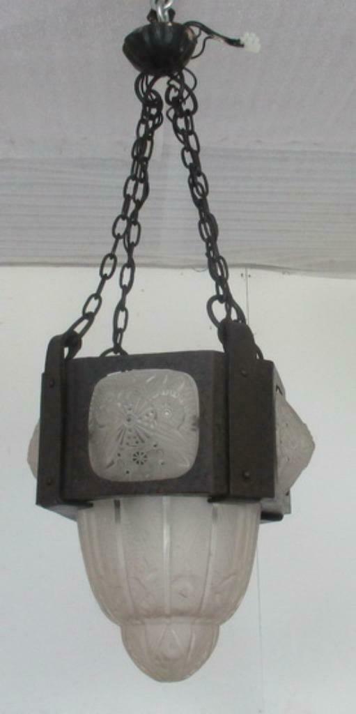 art deco luster Hettier Vincent geperst glas, Antiek en Kunst, Antiek | Verlichting, Verzenden