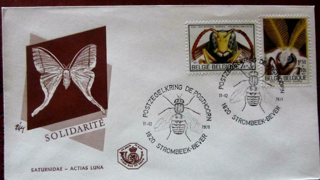 FIRST DAY COVER- THEMA INSECTEN- BELGIË, Ophalen of Verzenden, Gestempeld