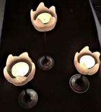 Mooie set drie kandelaars of theelichthouders, glas/messing, Ophalen, Nieuw