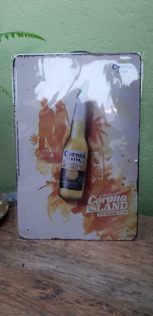 Plaque métallique de la marque de bière Corona, Collections, Marques & Objets publicitaires, Neuf, Panneau publicitaire, Envoi