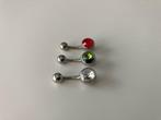 Diamant wit, rood, multicolor piercing, Navelpiercing, Verzenden, Zo goed als nieuw, Zilver