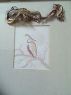 Naaiwerkje met naald en draad, in witte kader met glas, Ophalen of Verzenden, Nieuw, Garen of Naald(en)