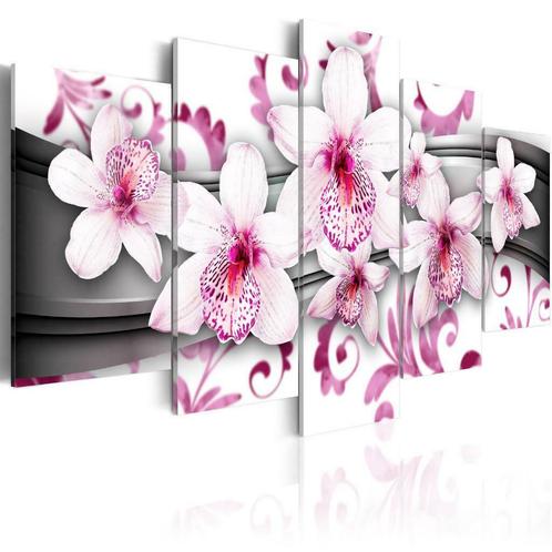 13 Modern Orchidee Roze Wit 5 Luik Canvas Schilderij 200x100, Antiek en Kunst, Kunst | Schilderijen | Modern, Ophalen of Verzenden