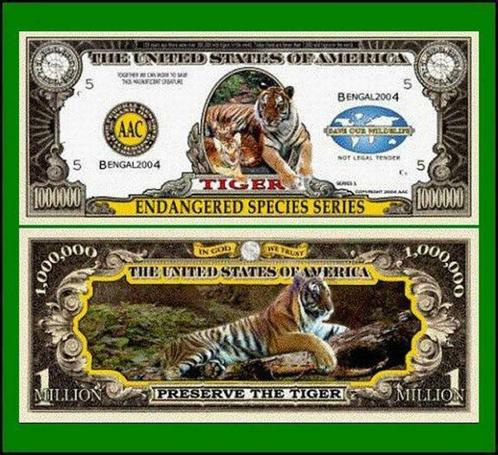USA 1 Million Dollar Bankbiljet 'Bengaalse Tijger' - UNC, Timbres & Monnaies, Billets de banque | Amérique, Billets en vrac, Amérique du Nord