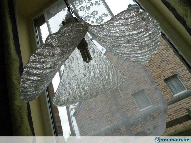 Retro lustre en forme de fleur en verre glacée Murano, Antiek en Kunst, Curiosa en Brocante