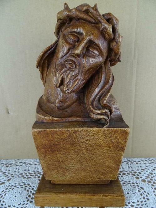 Antiek Jezusbeeld antiek houten Jezusbeeld Christuskop 1930, Antiek en Kunst, Antiek | Religieuze voorwerpen, Ophalen of Verzenden