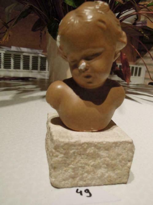 beeld G. Carli 9 - beeldhouwer kinderkopje op graniet sokkel, Antiquités & Art, Art | Sculptures & Bois, Enlèvement ou Envoi