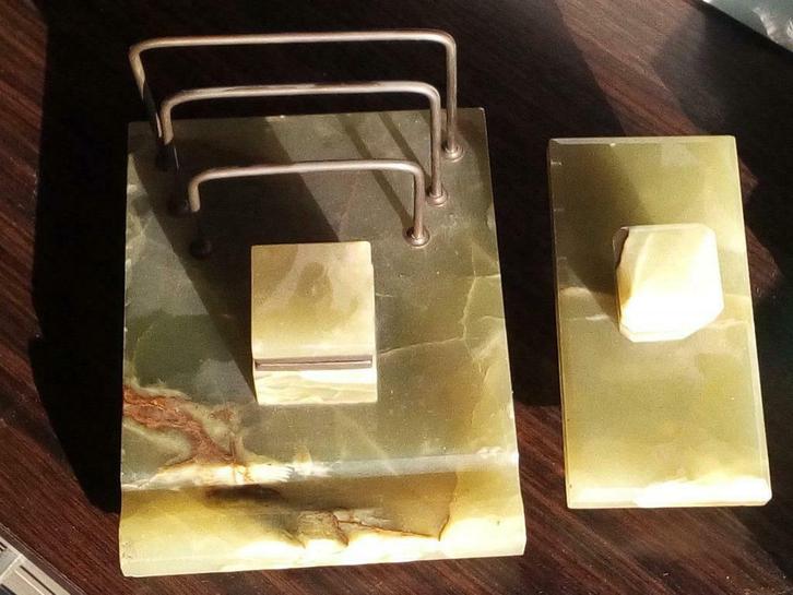 Authentieke bureauset, brievenhouder, inktpot en droogroller, Antiek en Kunst, Curiosa en Brocante, Ophalen of Verzenden