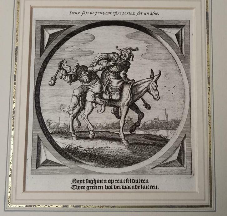 A66-6 Cats Gravure Narrenembleem, Antiek en Kunst, Antiek | Boeken en Manuscripten, Ophalen of Verzenden