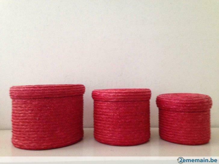 3 Boites Deco de Rangement en Osier - Rouge, Enlèvement ou Envoi, Comme neuf