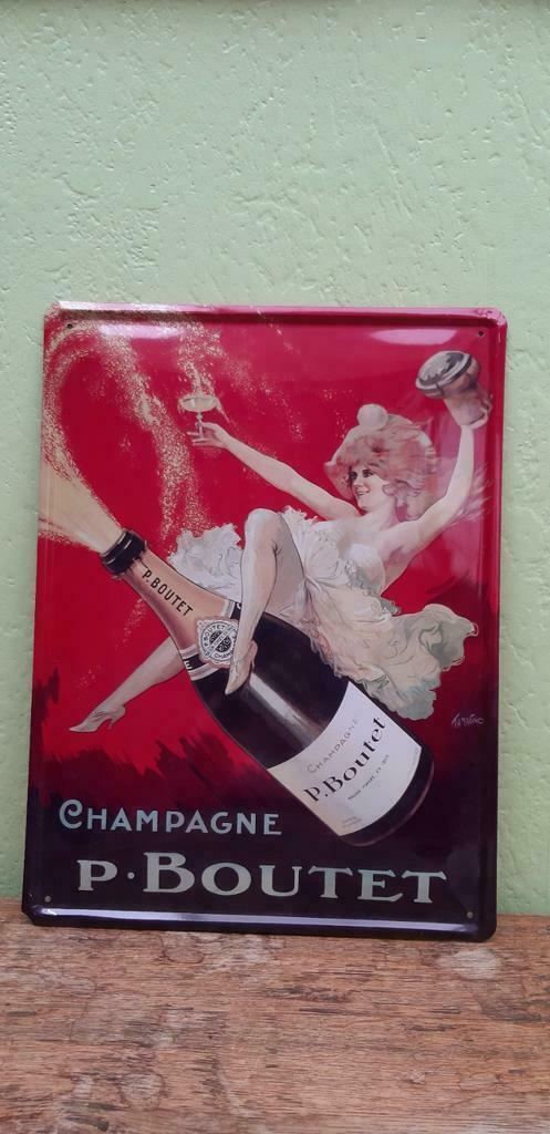 Enseigne publicitaire métal Champagne P. Boutet, Collections, Marques & Objets publicitaires, Neuf, Panneau publicitaire, Envoi