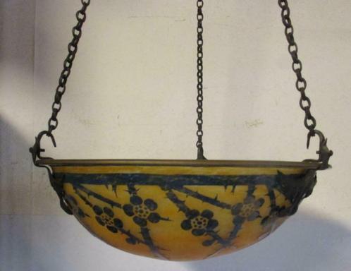 art deco Le Verre Francais luster hanglamp Aubepines, Antiquités & Art, Antiquités | Éclairage, Envoi