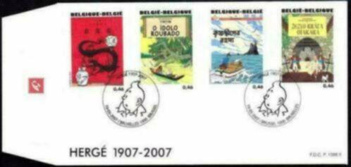 Année 2007 : FDC 3640-3643 - Hergé : Tintin Kuifje, Postzegels en Munten, Postzegels | Europa | België, Ophalen of Verzenden