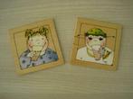 Set van 2 houten onderzetters Janbibbejan voor kinderen, Ophalen of Verzenden, Gebruikt, Glas of Kopje