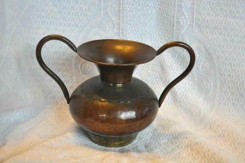 vase 2 anses cuivre rouge martelé et jaune maudoux dinant, Antiquités & Art, Antiquités | Bronze & Cuivre