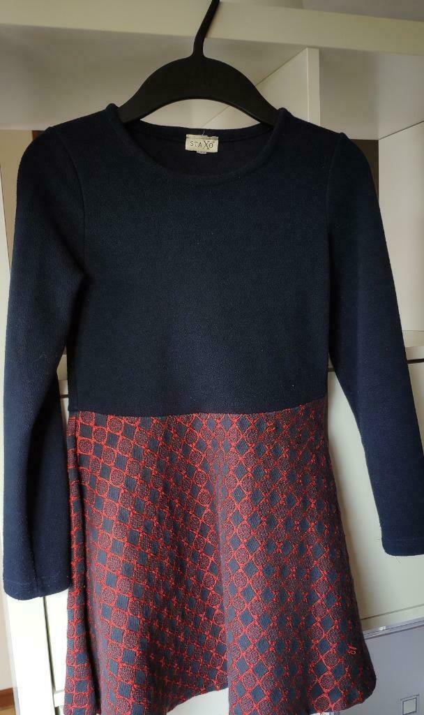 Echt Mooi blauw retro kleedje rok rood bordeaux motief 128, Kinderen en Baby's, Kinderkleding | Maat 128, Zo goed als nieuw, Meisje