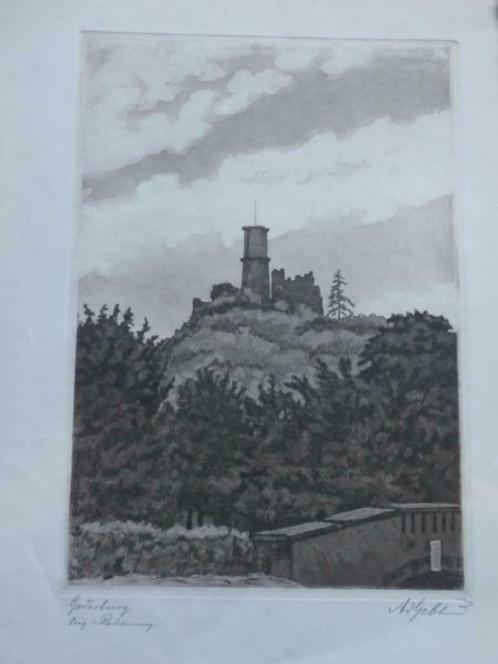 Gravure (gravure) "Ruine du château de Godesborg", Antiquités & Art, Art | Eaux-fortes & Gravures, Enlèvement ou Envoi