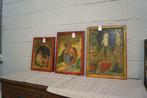 3 plaques d'icônes anciennes en bois recréées des XVIe et XV, Enlèvement ou Envoi