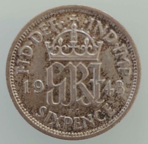 UK 1943 - .500 Silver Sixpence - George VI (1st coinage), Postzegels en Munten, Munten | Europa | Niet-Euromunten, Losse munt