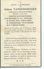 RP Isidore Vandersmissen Rustend Veldwachter, Collections, Carte de condoléances, Envoi