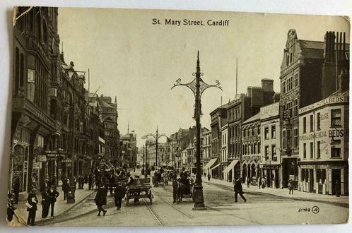 St. Mary Street, Cardiff - 61768 JV - Valentine's Series, Collections, Cartes postales | Étranger, Affranchie, Angleterre, Avant 1920