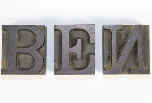 Lettres d'imprimerie "BEN", Antiquités & Art, Curiosités & Brocante, Enlèvement ou Envoi