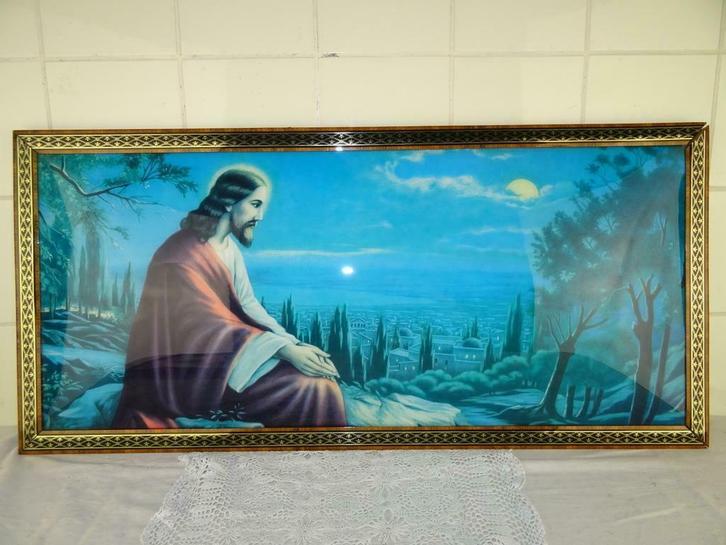 Antiek schilderij Jezus Christus bij Jeruzalem Devotieobject, Antiek en Kunst, Kunst | Schilderijen | Klassiek, Ophalen of Verzenden