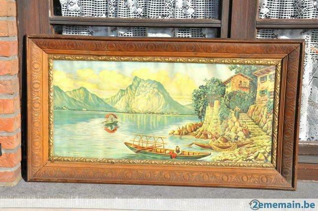 chromo barque sur le lac  cadre bois vitré, Collections, Photos & Gravures, Utilisé, Gravure, Enlèvement