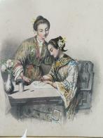 Belle lithographie - Dames chinoises  - Chine, 19ième siècle, Antiquités & Art, Curiosités & Brocante, Enlèvement ou Envoi