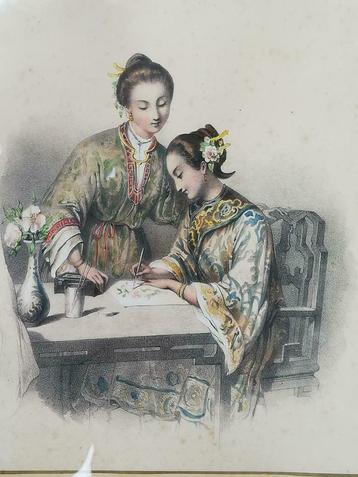 Belle lithographie - Dames chinoises  - Chine, 19ième siècle, Enlèvement ou Envoi