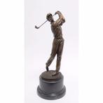 bronzen sculptuur van een golfer, met pet-brons-deco, Antiek en Kunst, Ophalen of Verzenden