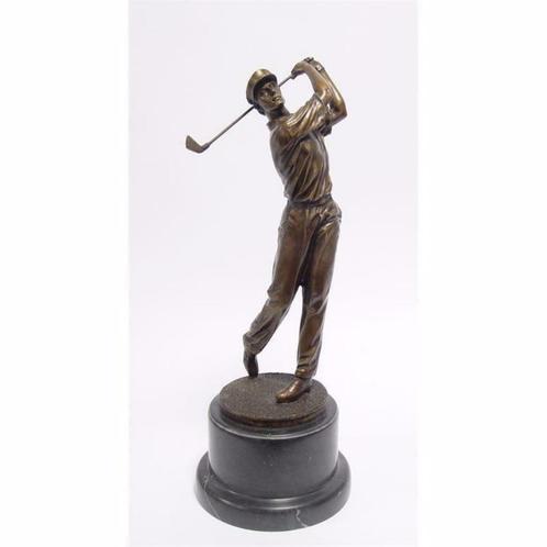 bronzen sculptuur van een golfer, met pet-brons-deco, Antiek en Kunst, Kunst | Beelden en Houtsnijwerken, Ophalen of Verzenden