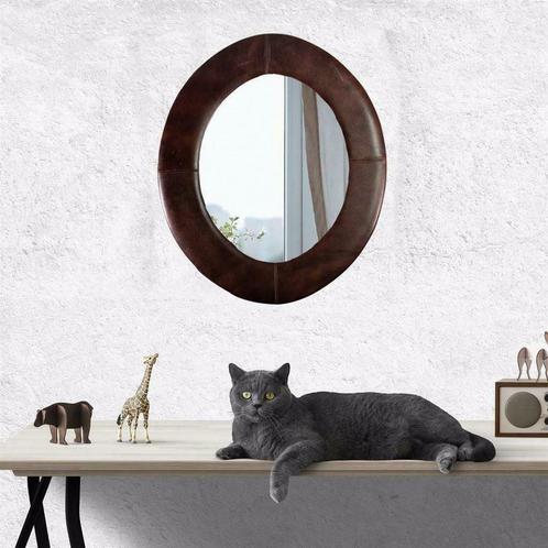 ② en fraaie spiegel met frame echt leer-spiegel — Woonaccessoires | Spiegels — 2dehands