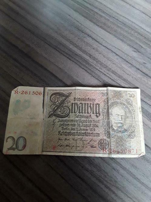 20 Reichsmark augustus 1924, Timbres & Monnaies, Billets de banque | Europe | Euros, Billets en vrac, Allemagne, Enlèvement ou Envoi