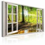 Nieuw canvas schilderij Herfstbos raam 120 x 80 cm, Antiek en Kunst, Kunst | Schilderijen | Modern, Verzenden