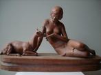 Adolfo CIPRIANI Art Déco Terre Cuite Nymphe nue & biche, Antiquités & Art, Art | Sculptures & Bois, Enlèvement