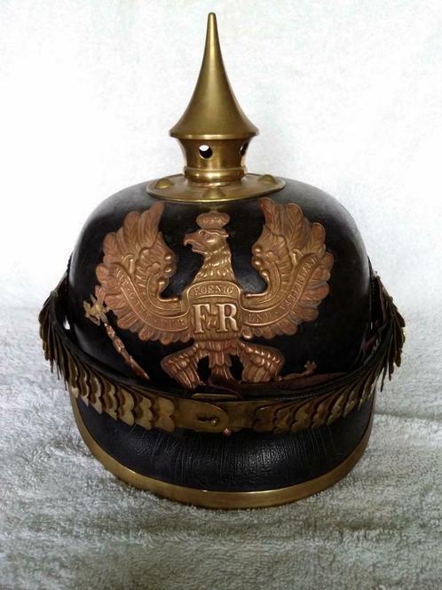 JR 69 genummerde Pruisische hole-tip helm met s, Verzamelen, Militaria | Algemeen, Landmacht, Helm of Baret, Ophalen of Verzenden