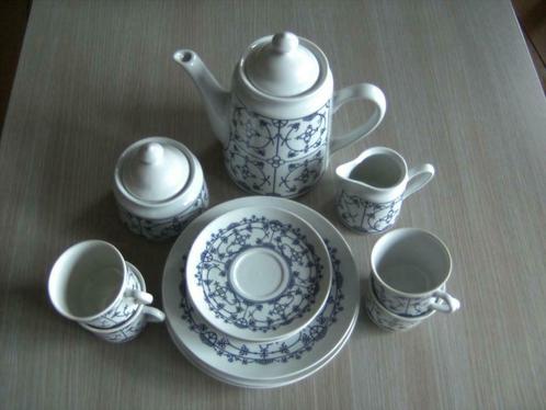 4 delig koffieservies blauw/wit, Huis en Inrichting, Keuken | Servies, Gebruikt, Compleet servies, Ophalen