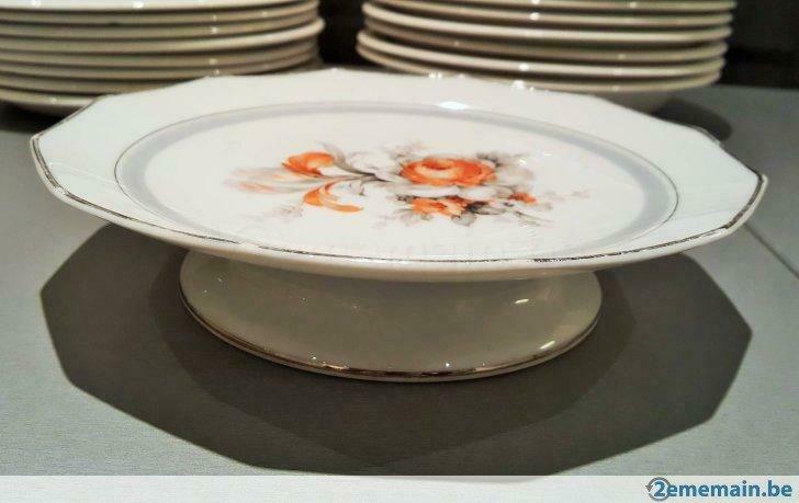 plat à gâteau sur pied hexagonal de Limoges peint main bord, Enlèvement ou Envoi, Utilisé, Balance ou Balances